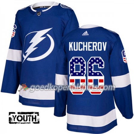 Tampa Bay Lightning Nikita Kucherov 86 Adidas 2017-2018 Blauw USA Flag Fashion Authentic Shirt - Kinderen